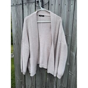 Boho Minimalist Olivaceous Cardigan Sweater L Beige Oversized Open Front JC19-89